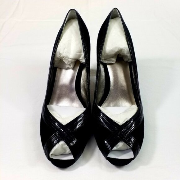 Ann Taylor Loft Black Patent Suede Peep Toe Dress Pumps Womens 10M NWOB - Picture 10 of 10